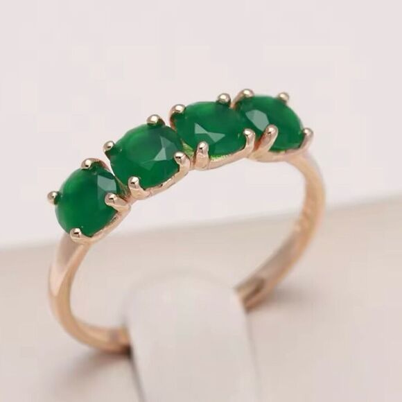 Stunning Round Natural 4 Stone Emerald 18k Gold Ring Womens New - Picture 2 of 15